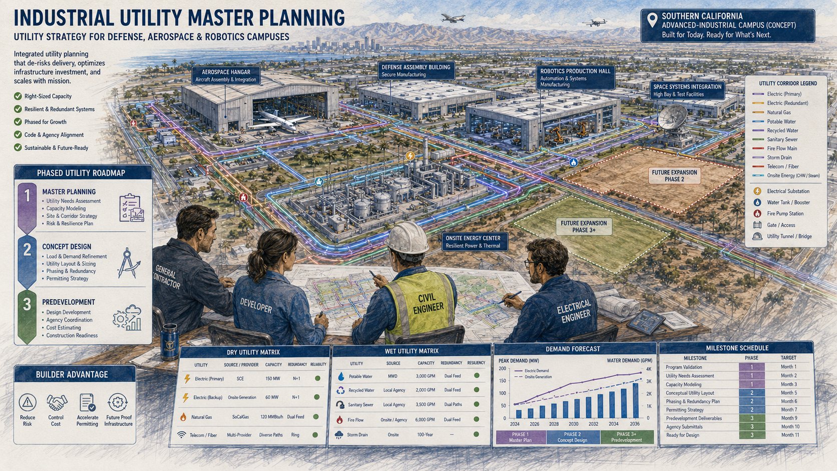 Dry utility corridor coordination and joint trench construction: composite utility layout, duct bank section, corridor schedule and inspection readiness